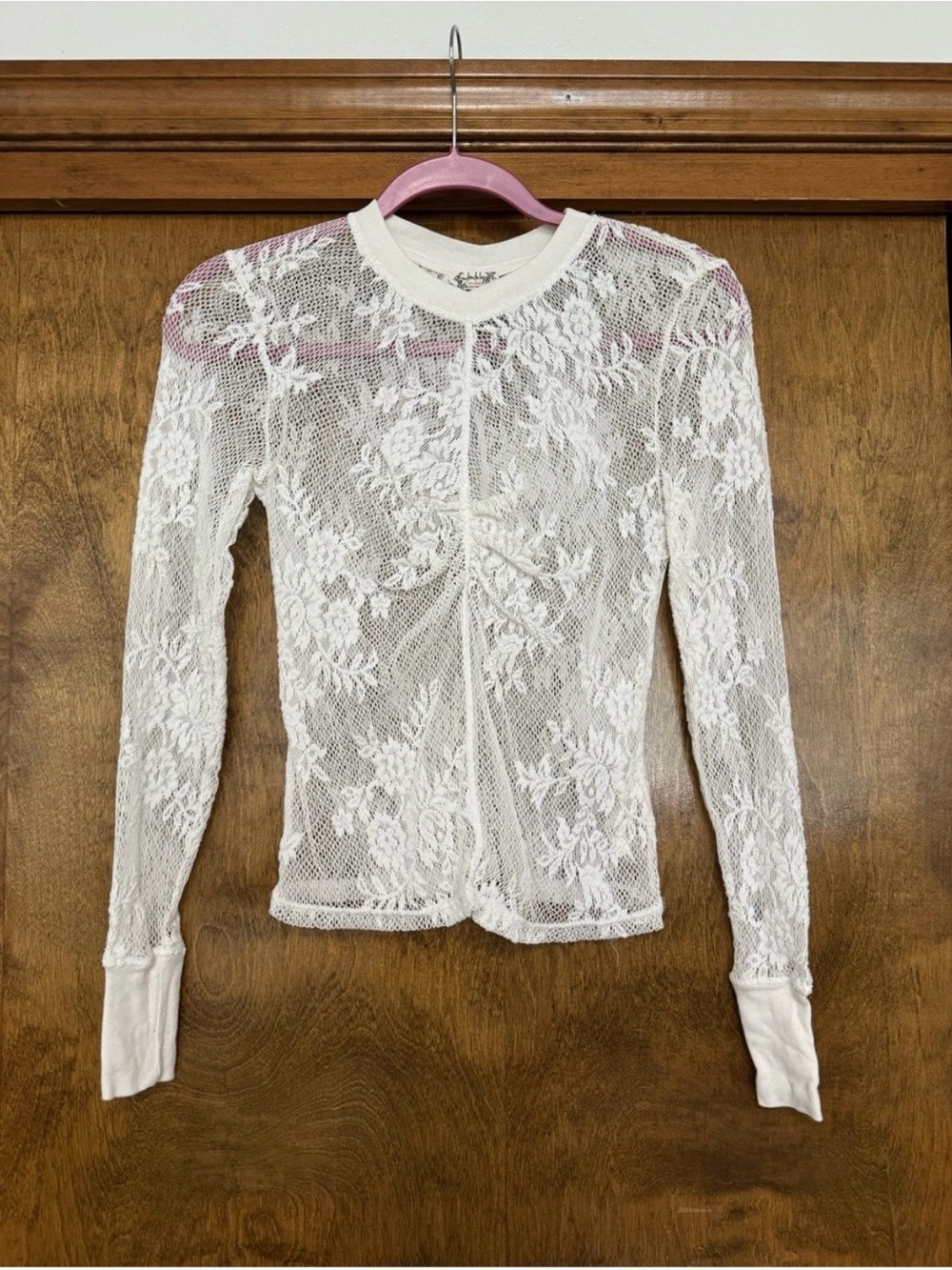 Free People Ivory Floral Lace Long-Sleeve Top